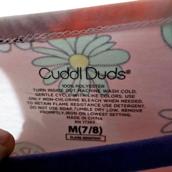 Cuddl Duds Girls M Short Sleeve Tee Shirt Dress Peach Daisy Print Peace Signs - Picture 5 of 5